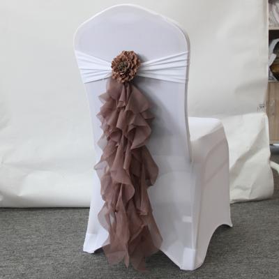 China Disposable Fashionable Design Wholesale Chiffon Ruffled Wedding Chair Covers for sale