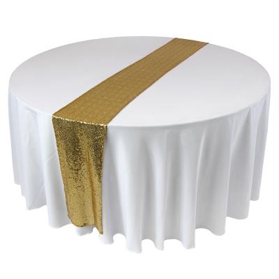 China Dobby 18804 Sparkle Mounted Gold Sequin Table Runner For Weddings And Events for sale