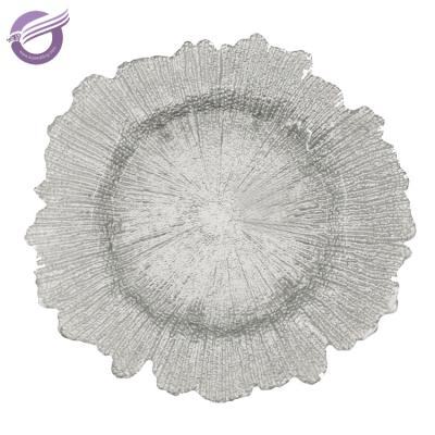 China Viable Wedding PZ29000 Sea Sponge Decoration Silver Leaf Snowflake Glass Charger Dish for sale