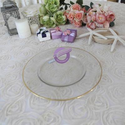 China PZ22530 Sustainable Wedding Event Decor Fancy Mounted Gold Rim Around Clear Charger Plate for sale