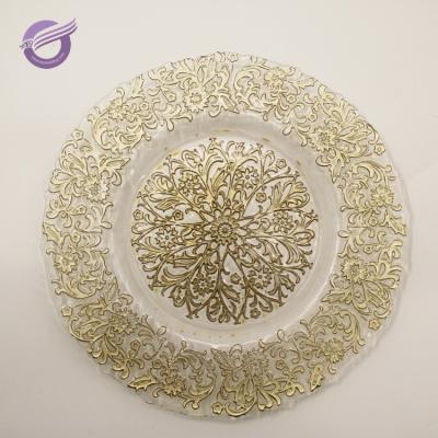 China Wedding Glass Charger Dishes PZ00570 Wholesale Gold Toterms For Wedding Charger Dishes Wedding Gold for sale