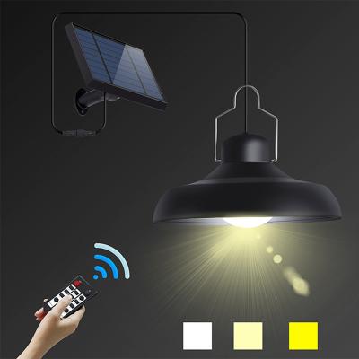 China Indoor Remote Adjustable Led Outdoor Solar Pendant Waterproof Hanging Residential Solar Chandelier Lamp Shed Garden Lights 3 Light Colors for sale