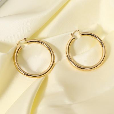 China Lead Free High Nickel Titanium Hoop Earring Gold Plating Stainless Steel Free Polished Steel Hoop Earring Large for sale