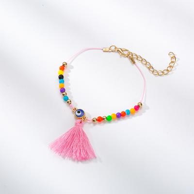 China Romantic Creative Shining Tennis Crystal Rhinestone Anklets Fashion Colorful Beads Tassel Chain Anklet For Women Jewelry for sale