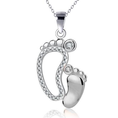 China Rose Gold Two Tone CZ Nickel Free Mother's Day Gift Mother's Day Gift Silver Baby Footprint Necklace for sale