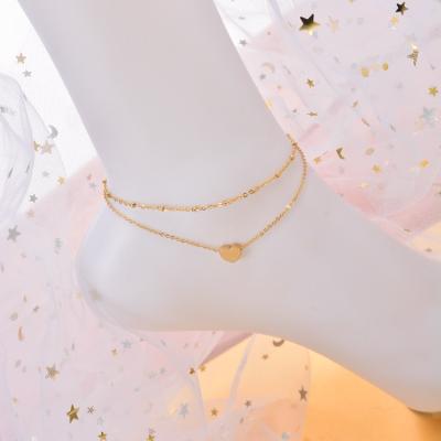 China Lead Free Nickel Fade Double Layers 18K Gold Plating Love Heart Free Titanium Steel Anklet Ever For Women Girls for sale