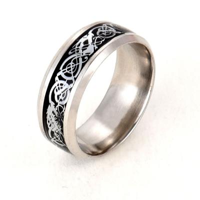 China Hot Selling Lead Free Nickel Free Multiple Colors Titanium Steel Round Finger Ring Dragon Pattern Paved Stainless Steel Ring For Men for sale