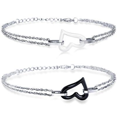 China High Quality Lead Free Double Layers Stainless Steel Bracelet Ceramic Heart Bracelet For Couples for sale