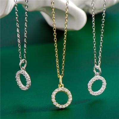 China Wholesale S925 Sterling Silver Diamond Round Circle Necklace Thin Layer Gold Bling Zircon Stone Fashion Pendant Necklace for sale