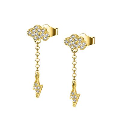 China Newest Arrival 925 Sterling Silver Zircon Cloud Stud Earrings Romantic Lightning Earrings Sterling Silver Gold Paved Diamond for sale