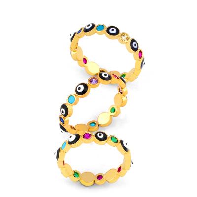 China 2021 New Fashion CZ Gold Rainbow Lead Free Nickel Free Colorful Zirconia Devil Rings Cute Evil Eyes Eyes Ring For Women for sale