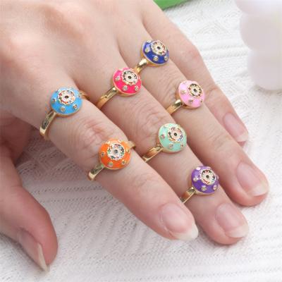 China Lead Free Creative Colored Blue Eye Rings Evil Eyes Rainbow Design Nickel Rainbow Design Nickel Enamel Stackable Rings for sale