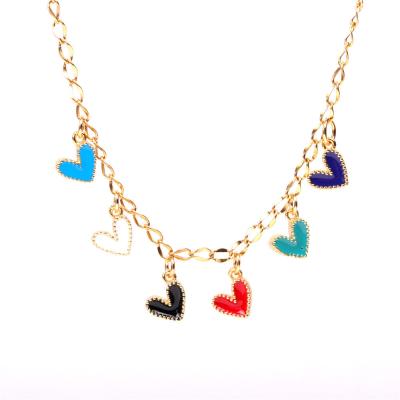 China 2022 Valentines Day Gift Enamel Heart Tassel Necklace 18K Gold Free Link Chain Colorful Nickel Heart Necklace For Girls for sale