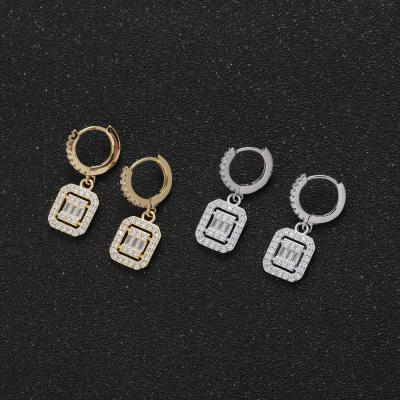 China Free Lead Free Nickel Fashionable Ins Square Micro Pave Diamond Huggie Earring Silver Square Zirconia Dangle Earring for sale