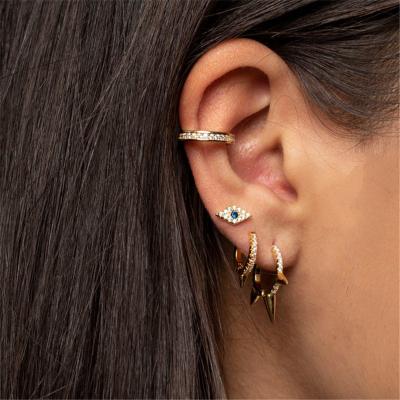 China Real jewelry CLASSIC 925 sterling silver earring for women silver gold plated circle earrings girl ear bone piercing earring punk for sale