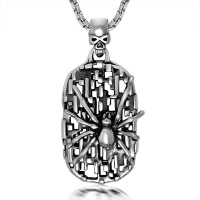 China Punk Spider Necklace for Men, Mens Necklace Stainless Steel Pendant, Silver Chain Gift for Him for sale