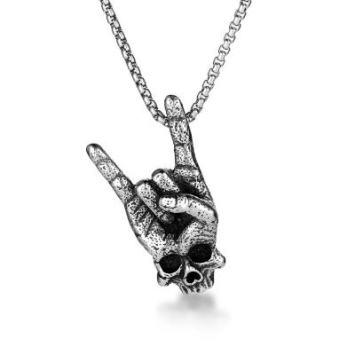 China Stainless Steel Skeleton Necklace Punk Hand Style , Mens Charm Pendant And Big Biker Necklace for sale