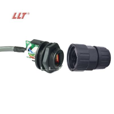 China Waterproof Network LLT M19 Front Panel Mounted Male Female RJ45 Connector With Ethernet Cable for sale