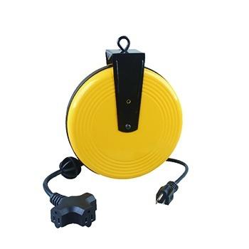 China Household Appliance 25FT Electric Plug Retractable Mains Cords Cable Wire 3 Pin 125v Yellow Steel Cord Reel for sale