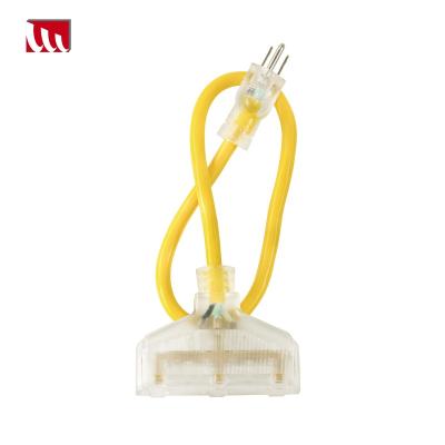 China 3-Outlet Heavy Duty Yellow Outdoor Appliance Extension Cord Lighted End for sale