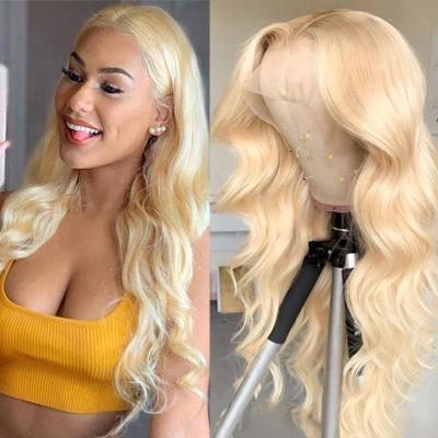 China Wholesale 180% Density Body Wave Human Hair 4*4 Lace 613 Blonde Raw Body Wave HD Transparent Hair Frontal Wigs for sale