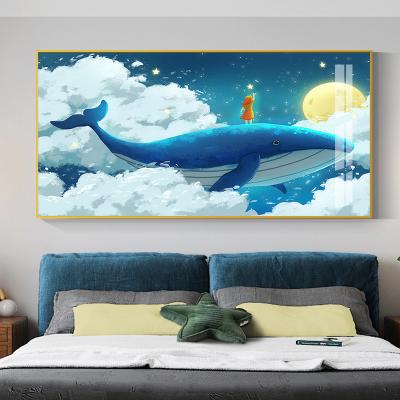 China Waterproof+ECO-Friendly Factory Wholesale Price Large Factory Price Kids Bedroom Bedside Decoration Cartoon Anime Whale Dreamy Horizontal Wall Art Painting for sale