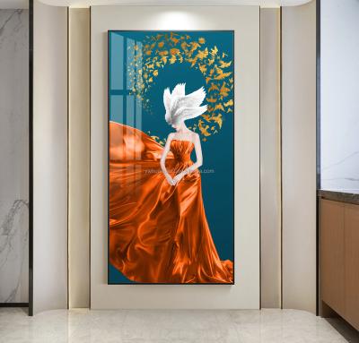 China Waterproof+ECO-Friendly Beautiful Woman Butterfly New Arrival Porcelain Crystal Lady Wall Frame Home Decoration Elegant Luxury Dancing Painting Art for sale