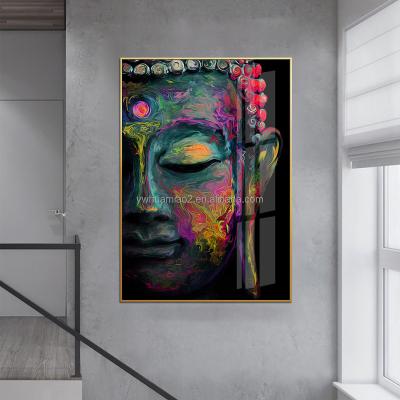 China Waterproof+ECO-Friendly Colorful Home Wall Decor Buddha Canvas Posters Prints Wall Art Buddhist Tempered Glass Pictures Abstract Buddha Painting for sale