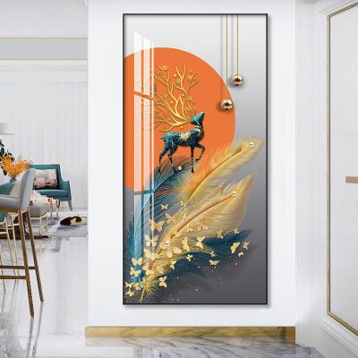 China Waterproof+ECO-Friendly Feather Modern Abstract Porcelain Wall Frame Picture Luxury Crystal Art Pictures Painting Living Room Home Decor for sale