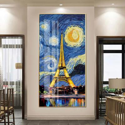 China Waterproof+ECO-Friendly Van Gogh Starry Night Paris Tower Picture Nordic Famous Classic Glass Painting Designs For Living Room Home for sale