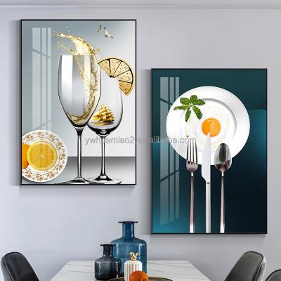 China Factory Wholesale Luxury Modern Crystal Wine Glass Porcelain Wall Art Frame Restaurant Waterproof+ECO-Friendly Paintings For Home Decor for sale