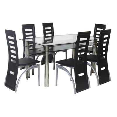 China MODERN modern tempered glass dining table dining room furniture family rectangular banquet table with 6 chairs for sale