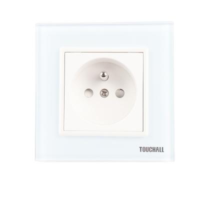 China Touchall Electrical Outlet 16a Standard Residential / Multipurpose White Tempered Glass Small Electric Wall Switch Socket for sale