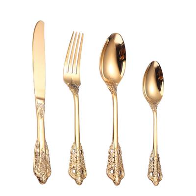 China Gold Viable Royal Luxury Classic Wedding Flatware Spoon Fork Knife Stainless Steel Cutlery Sets For Hotel Restaurant Home Wedding for sale