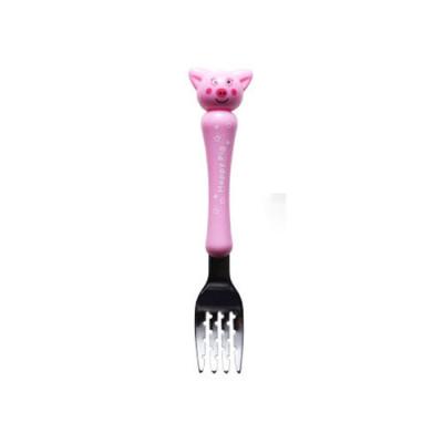 China Food Grade Kids Lovely Pattern Flatware Viable Animal Spoon Fork Portable Stainless Steel Cutlery Sets With Plastic Handle for sale