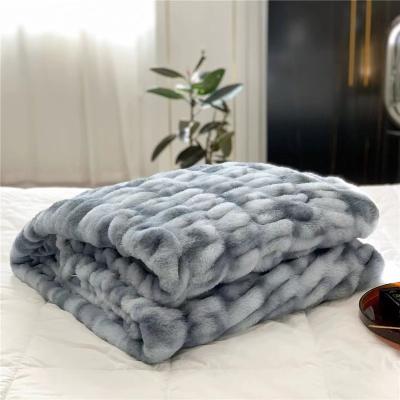 China Fuzzy Plush Luxurious Ruched and Stylish Disposable with Reversible Mink Blanket for Sofa Chair Couch Living for sale