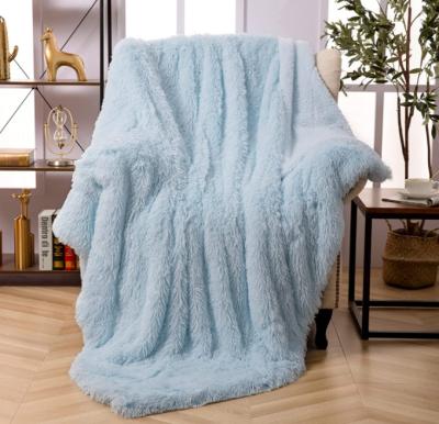 China Sustainable Soft Lightweight Fleece Decorative Fuzzy Faux Fur Throw Reversible Microfiber Shaggy Blanket for sale