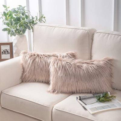 China Portable Fashionable Square Long Hair Faux Fur Cushion Cover New Mongolian Fur Pillow Cover for sale