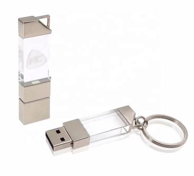 China Crystal 3D Laser Inside Keychain USB Disk Square USB Crystal Flash Drive With Logo Led 1gb To 64gb Usb Memory Stick for sale