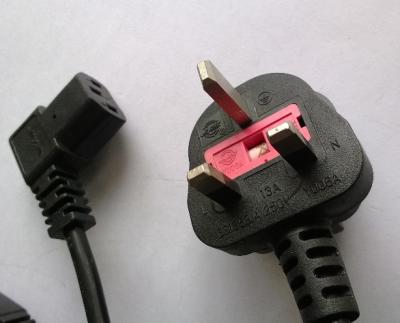 China BS1363A fused plug UK power cord with right angled C13 connector for sale