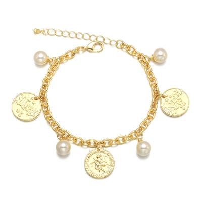 China Fashion Jewelry Adjustable Circle Coin and Bead Charm Glass Bracelet for Women for sale