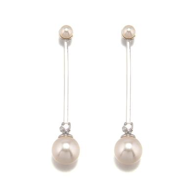 China Fashionable Jewelry Exquisite Glass Pearl Zircon Long Dangle Stud Earrings for sale