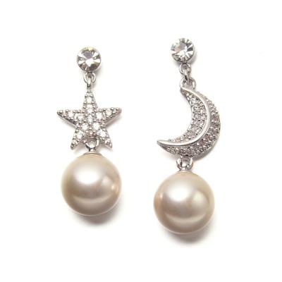 China Trendy Fashion New Star Jewelry And Moon Earrings Czech Stone And Zircon Earrings Pearl Glass Earrings for sale