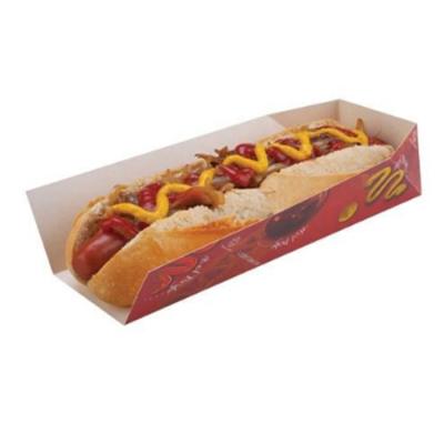 China Disposable Take Out Trough Disposable Foldable Paper Dog Box, Hot Dog Wrapping Tray for sale