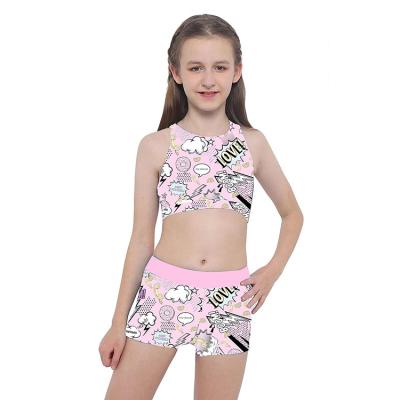 China Print Breathable Custom Sports Top And High Waisted Workout Shorts Yoga Set Kids Girl Fitness for sale