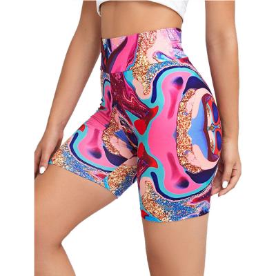 China New Arrival Women's Breathable Gym Clothing Printed Yoga Exercise Fitness Shorts Fit Hip Tight Yoga Pants Shorts Women for sale