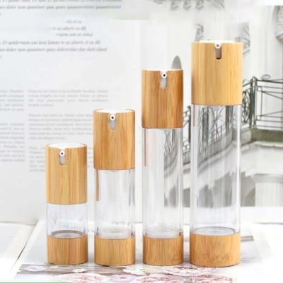 China 15ml 30ml 50ml 100ml Luxury Clear Refillable Bamboo Plastic Cosmetic Lotion Serum Airless Pump Bottle Collar Cosmetic For Skin Care for sale