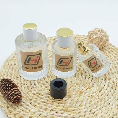 China Wholesale Crimp 30ml 100ml Round Cylinder Color Customization Clear Crimp White Cap Spray Glass 50ml Perfume Bottle for sale