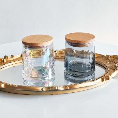 China Gift & Luxury Empty Unique Clear Shiny Iridescent Glass Candle Jars Gray Clear 270ml 9oz Gold Craft For Fragrance Candles for sale