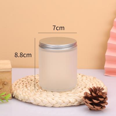 China Gift & Wholesale Craft New Design 120ml 250ml Empty Cylinder Amber High Quality Clear Frosted Amber Glass Jar Candle Can With Aluminum Lid for sale